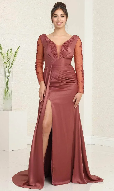 May Queen MQ2008 - Long Sleeve Draped Evening Dress Flattering party dresses for all body types