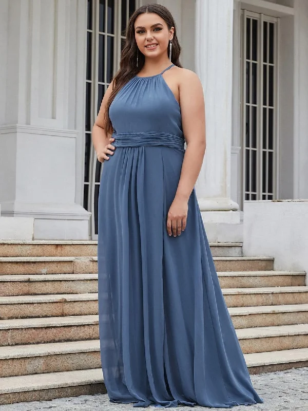 Plus Size Pleated Halter Top Bridesmaid Evening Dress Best party dresses for date night