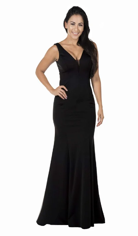 Poly USA - 8152 Plunging V-Neck Trumpet Jersey Gown High-end party dresses