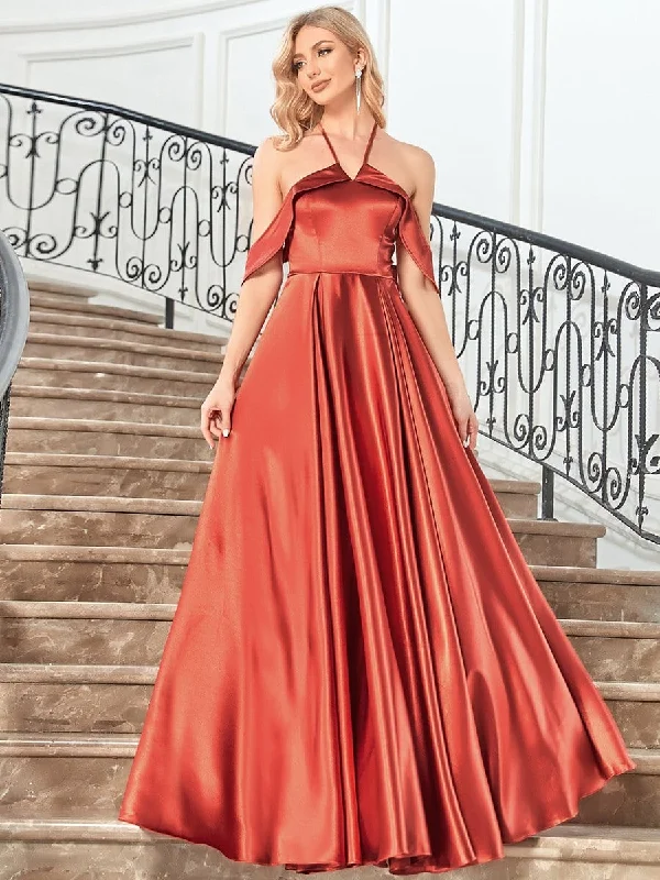 Stylish Floor-Length Off Shoulder Halter Evening Dress Edgy party dresses