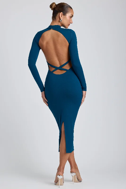 Modal Cross-Back Midaxi Dress in Deep Teal Party unclassified dresses