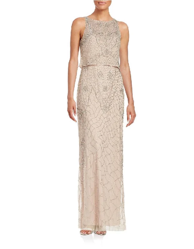 Aidan Mattox Embellished Bateau Neck Dress 054468710 in Light Gold Embroidered unclassified dresses