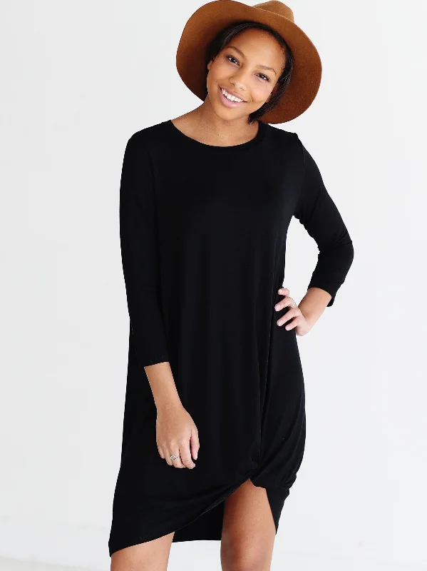 Black DLMN Side Knot 3/4 Sleeve Dress Office unclassified dresses