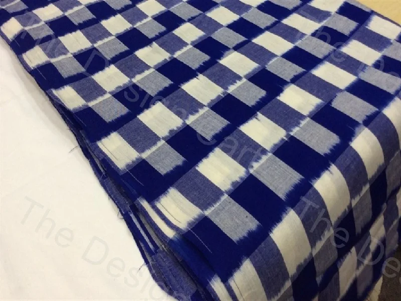 Blue White Squares Design Cotton Double Ikat Fabric Bold pattern unclassified dresses