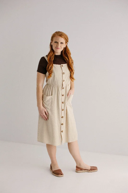 'Cora' Linen Blend Pinafore Dress in Tan FINAL SALE Mesh unclassified dresses