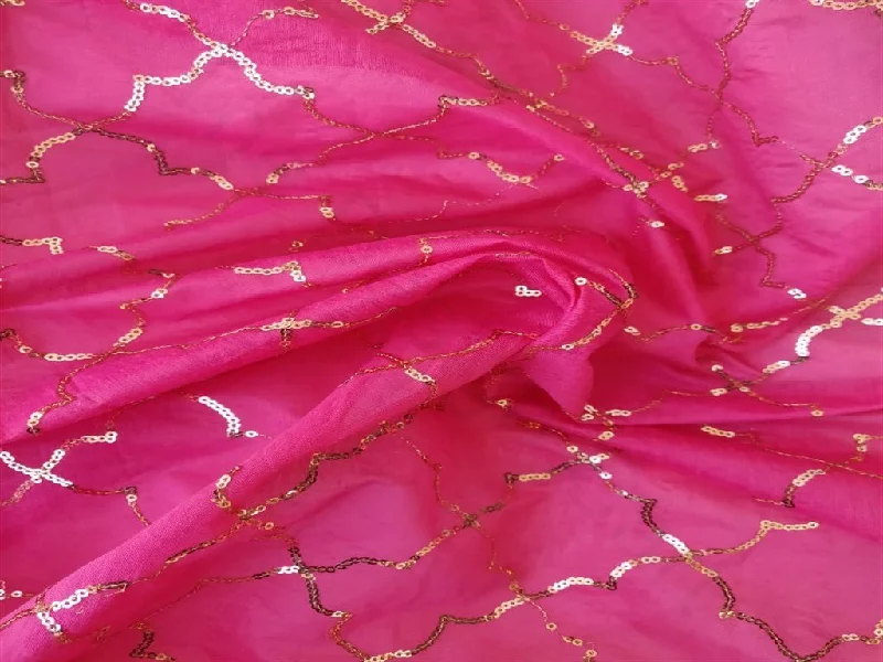 Dark Pink Geometric Design Chanderi Silk Fabric Striped unclassified dresses