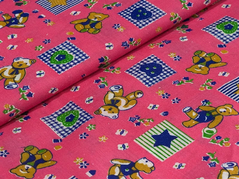 Dark Pink Teddy Design Cotton Fabric Earthy tone unclassified dresses