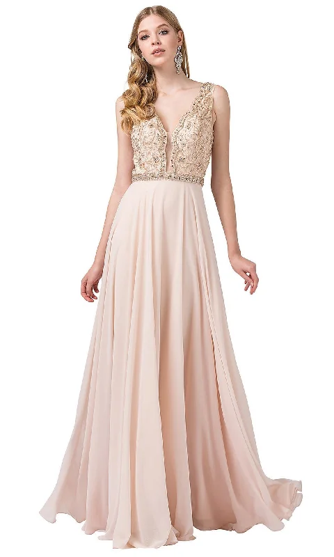 V-Neck Chiffon Formal Dress with Embroidered Bodice Winter unclassified dresses