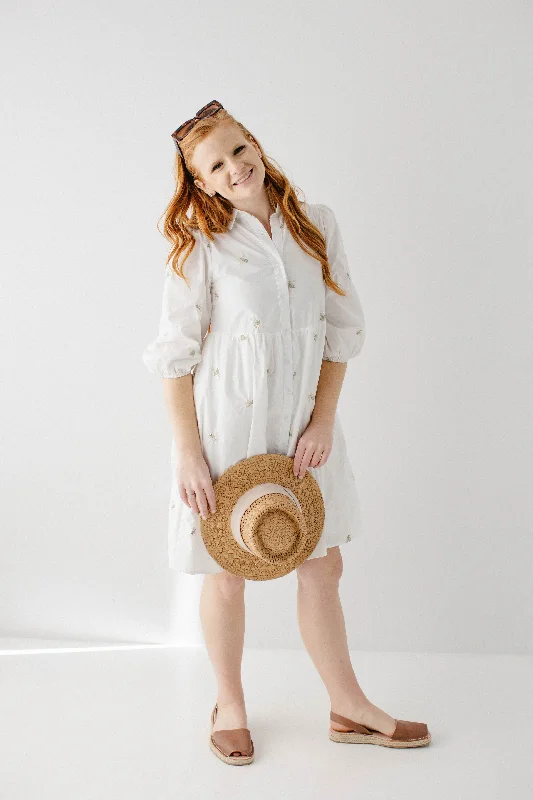 'Gigi' Embroidered Poplin Button Up Dress in Ivory FINAL SALE Vacation unclassified dresses