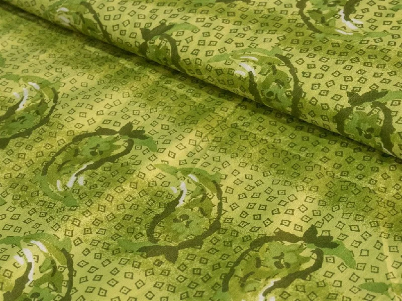 Green Diamonds Design Cotton Fabric Bright color unclassified dresses