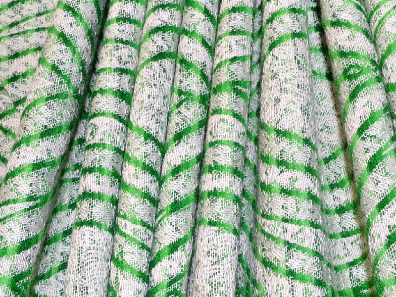 Green White Waves Cotton Jacquard Fabric Office unclassified dresses