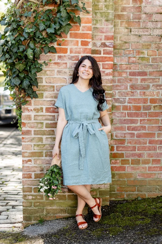 'Harmony' Organic Linen Shift Dress in Bay Green FINAL SALE Date night unclassified dresses