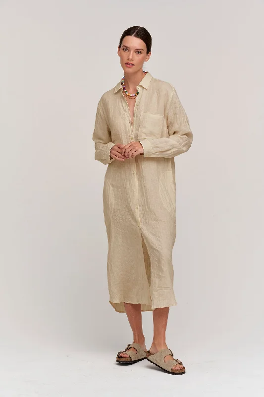 JORA LINEN BUTTON-UP DRESS Dark color unclassified dresses