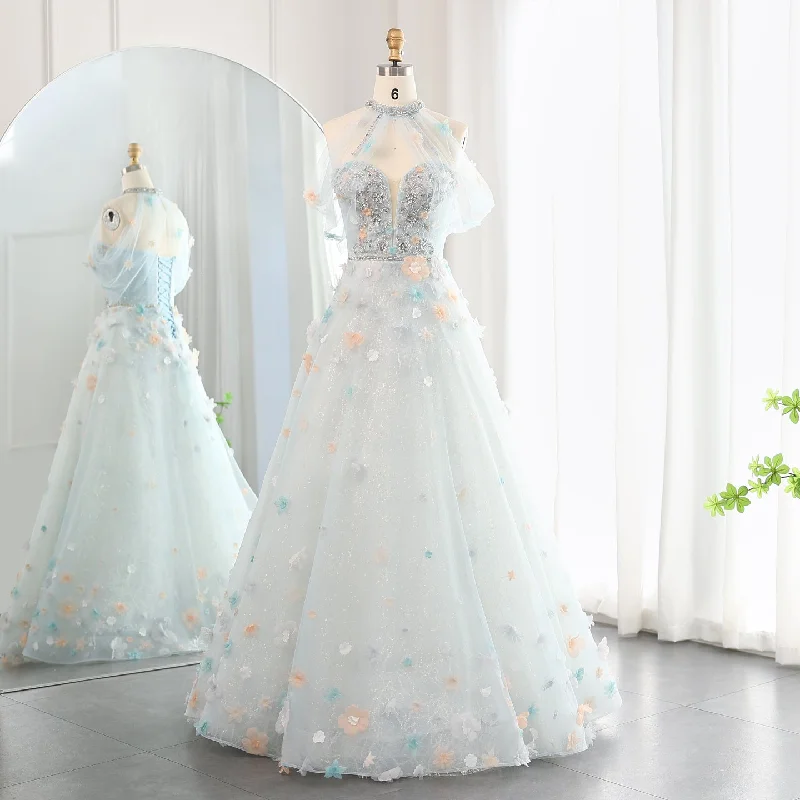 Luxury Blue 3D Flowers Strapless Evening Dress SS538 Fall unclassified dresses