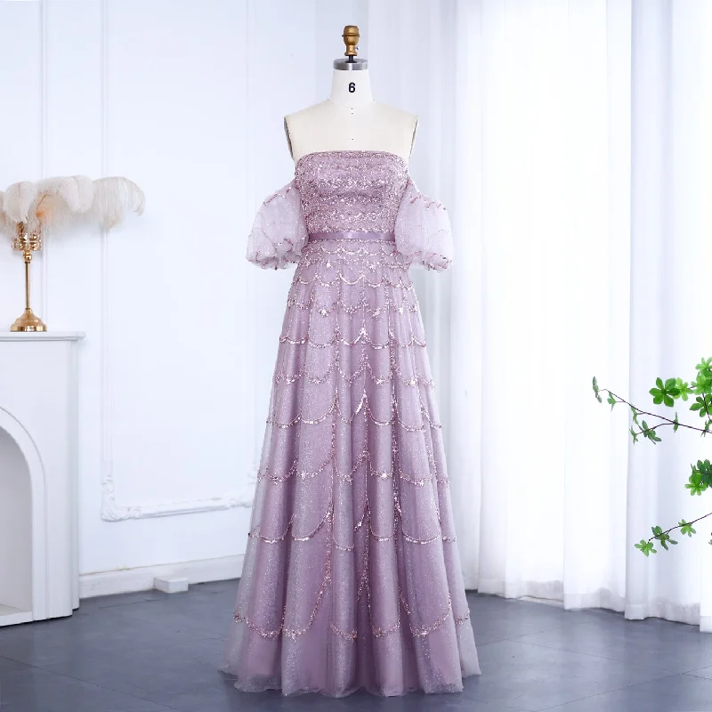 Luxury Strapless Puff Sleeves Pink Evening Dress SS037 Fashionable unclassified dresses