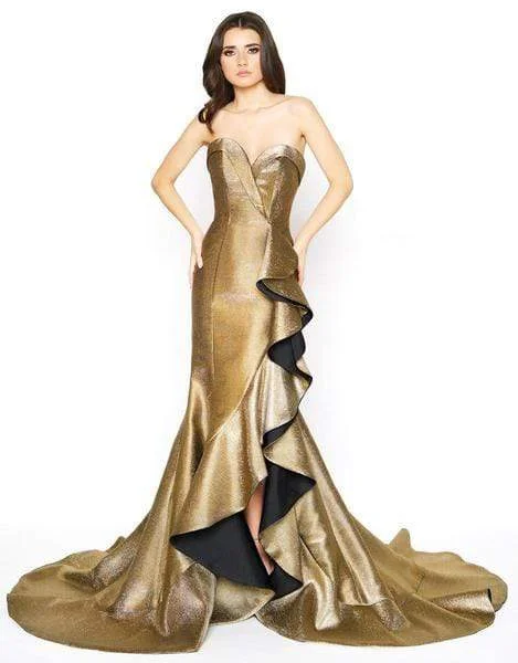 Mac Duggal - Metallic Strapless Ruffled Trumpet Dress 67662D Printed unclassified dresses