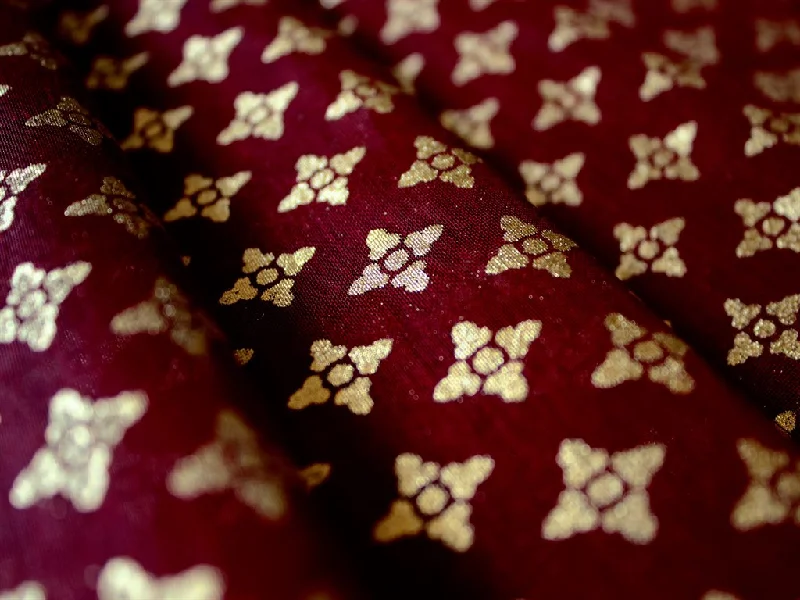 Maroon Flower Polyester Chanderi Fabric Party unclassified dresses