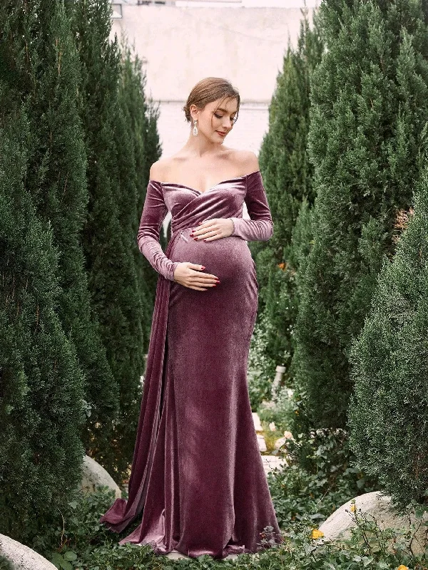 Maternity Off Shoulder Velvet Mermaid Prom Dress Knitted unclassified dresses