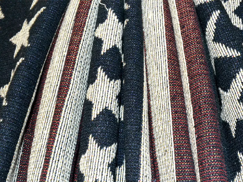 Navy Blue Brown Stars Stripes Cotton Jacquard Fabric Vacation unclassified dresses