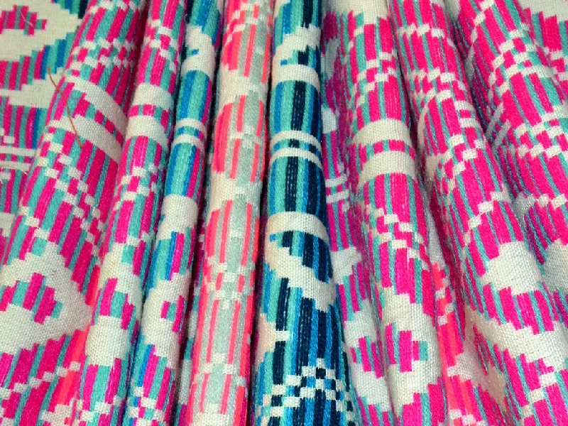 Pink Blue Geometric Cotton Jacquard Fabric Beach unclassified dresses