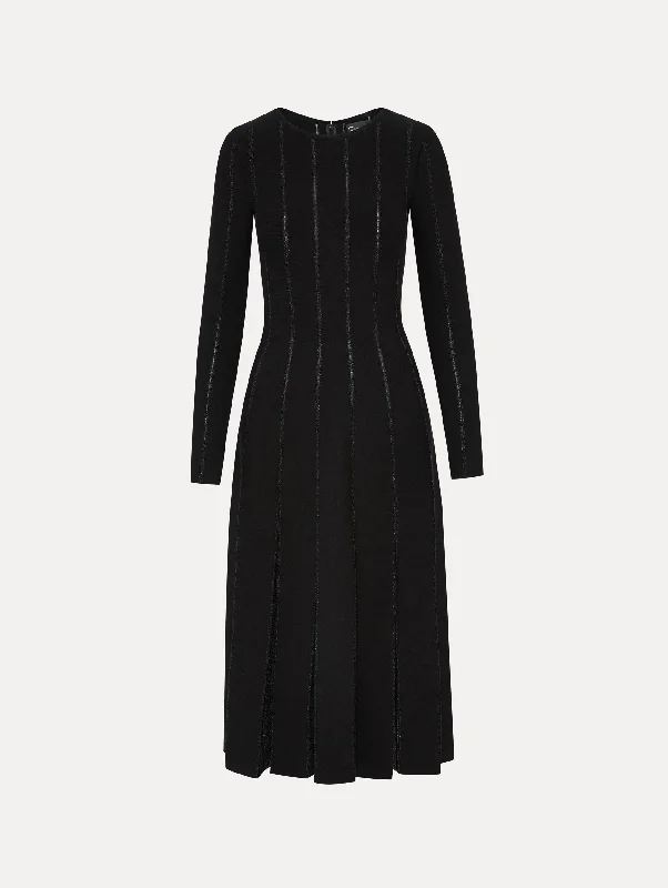 Pleated Inset Knit Dress Off-shoulder unclassified dresses