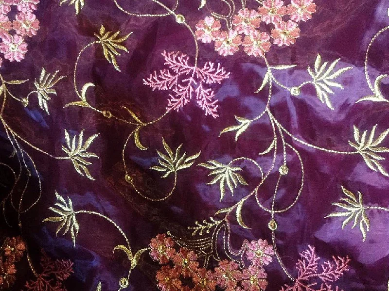 Purple Flower Design 10 Embroidered Organza Fabric Winter unclassified dresses