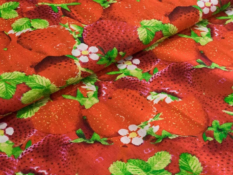 Red Strawberries Design Cotton Fabric Dark color unclassified dresses