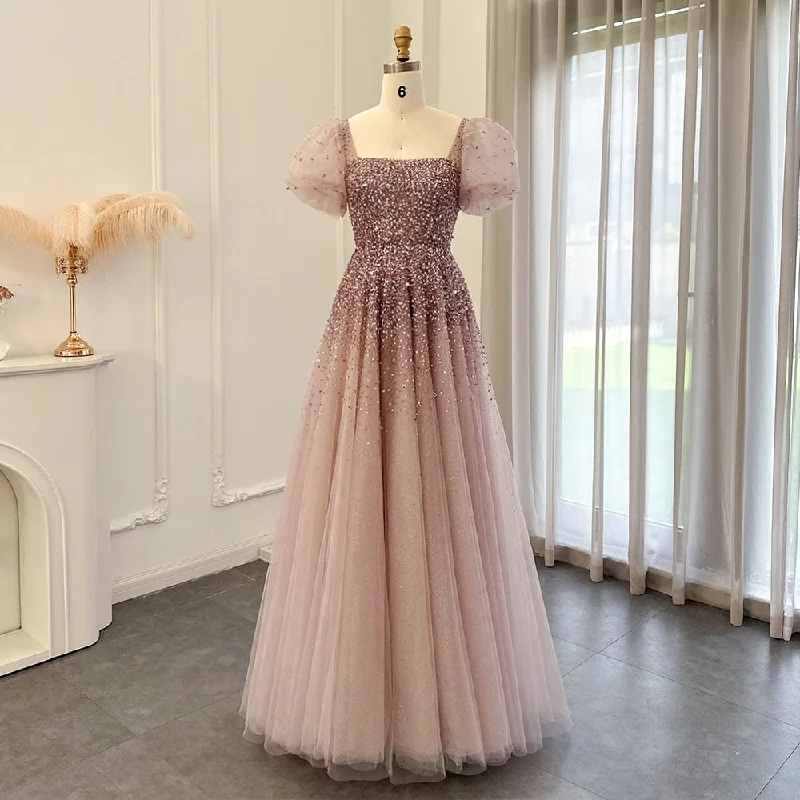 Luxury Rose Pink Beaded A-Line Evening Dress SS109 Sequin unclassified dresses