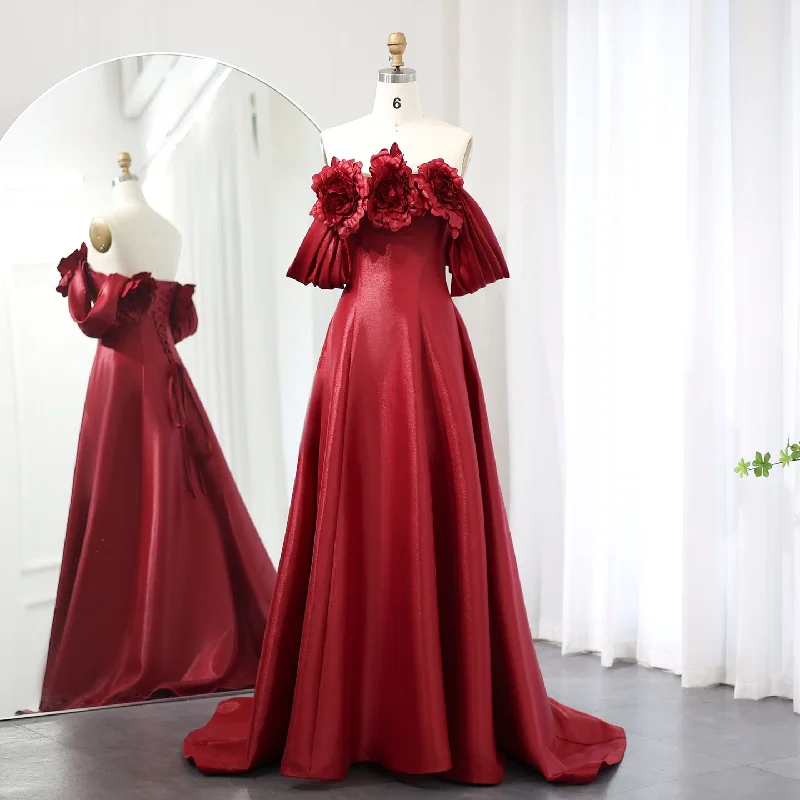 Elegant Burgundy 3D Flowers Off Shoulder Evening Dress SS344 Popular unclassified dresses