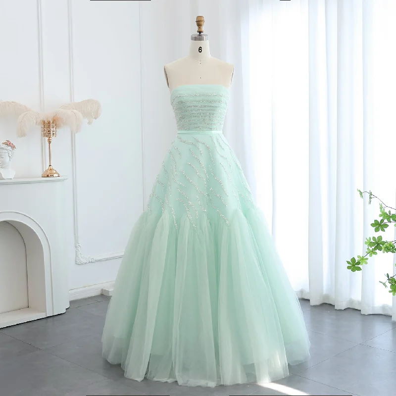 Luxury Beaded Strapless Sage Green Evening Dress SS483 Stretchy unclassified dresses