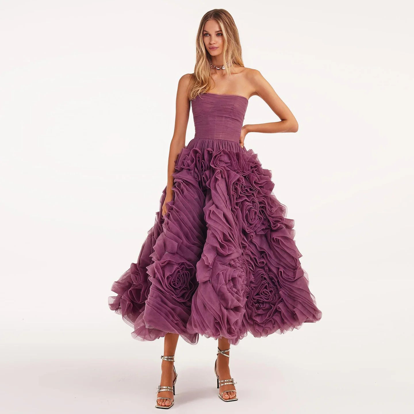 Luxury 3D Rose Flower Purple Strapless Evening Dress SS343 Beaded unclassified dresses