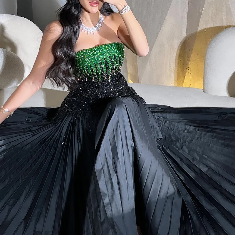 Luxury Beaded Black Green Strapless Evening Dress SS224 Travel unclassified dresses