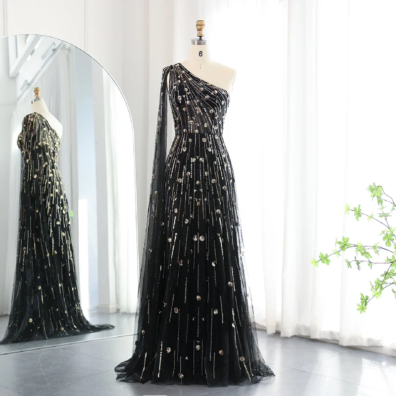 Luxury Beaded Black One Shoulder Evening Dress SS182 Unique unclassified dresses