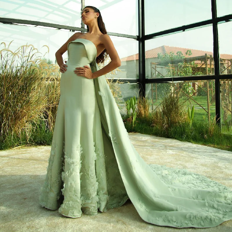 Luxury Crystal 3D Leaves Sage Green Evening Dress with Cape SS449 Popular unclassified dresses