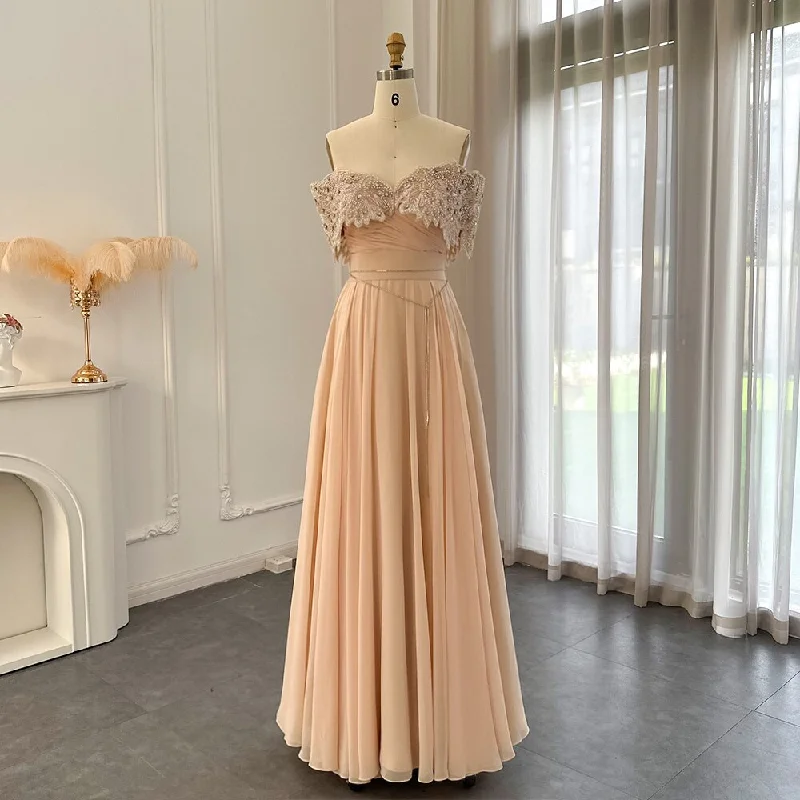 For Sale Crystal Champagne Off Shoulder Evening Dress SS302 Plus size unclassified dresses