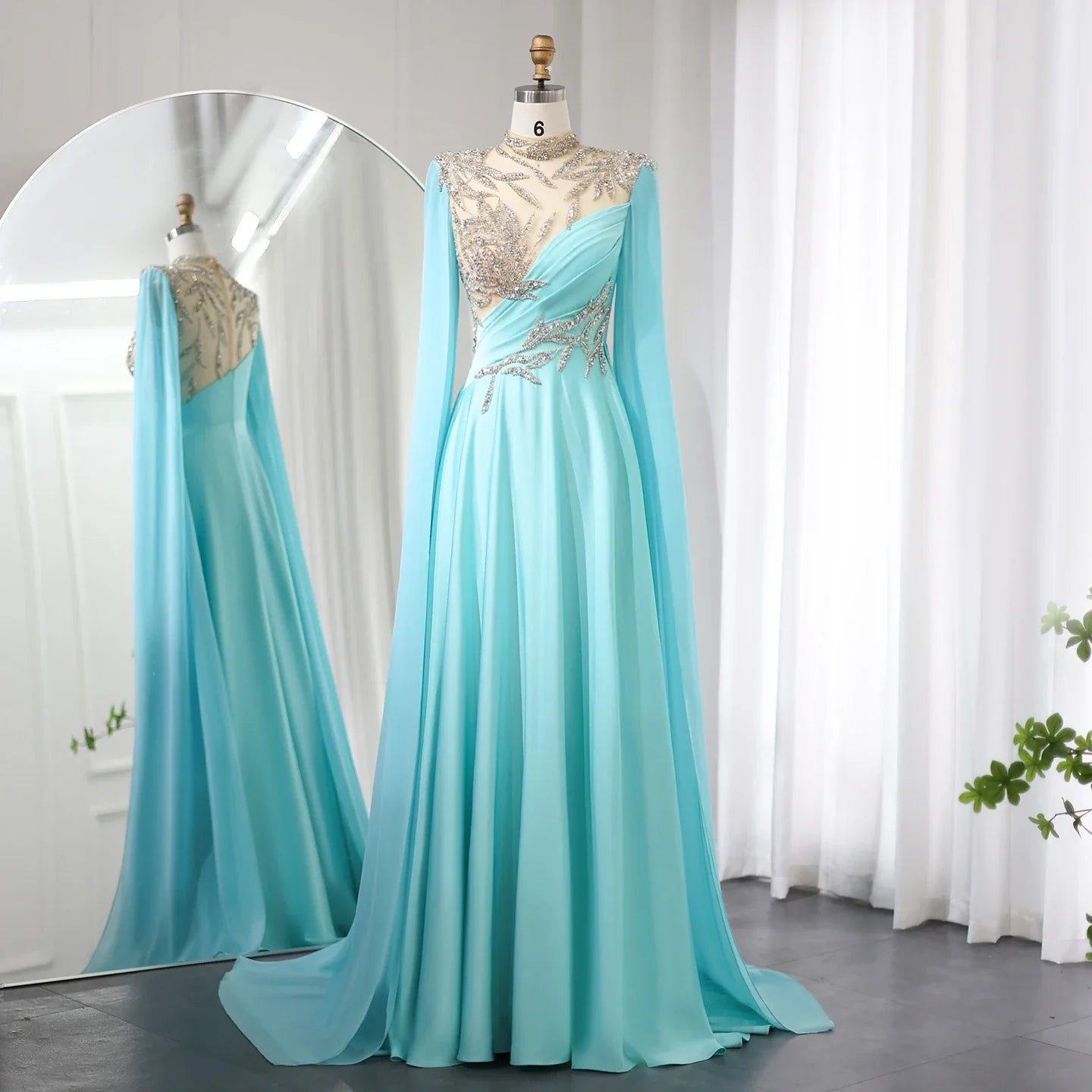 Luxury Crystal Turquoise Evening Dress with Cap Sleeves SS207 Unique unclassified dresses