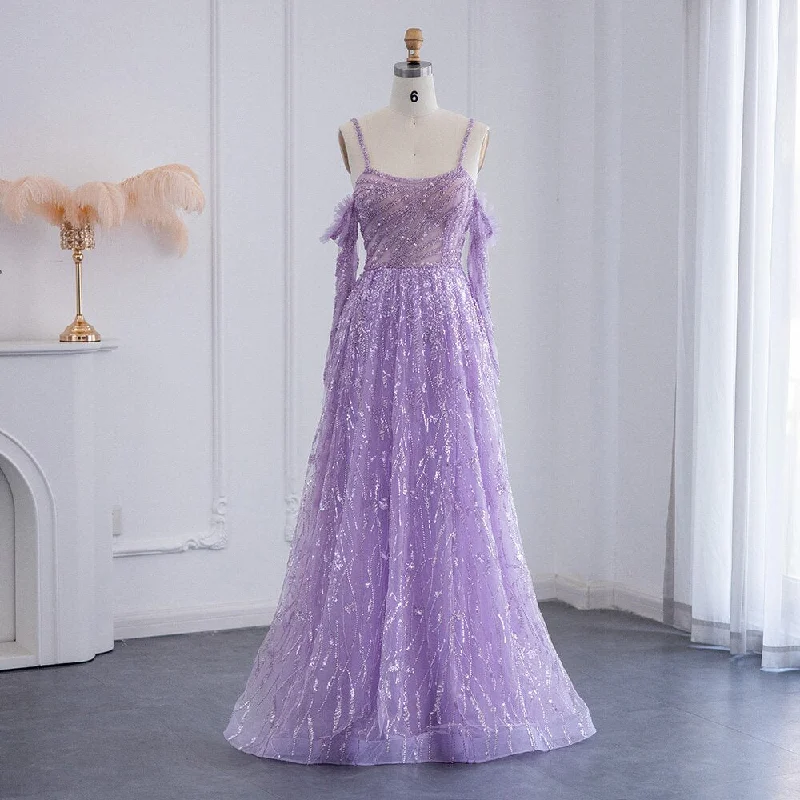 For Sale Luxury Beaded Lilac Spaghetti Evening Dress SS258 High-end unclassified dresses