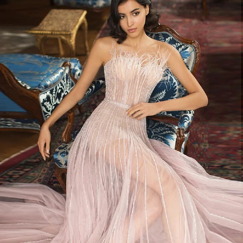 Luxury Pink Feathers Strapless Evening Dress SS401 Everyday wear unclassified dresses