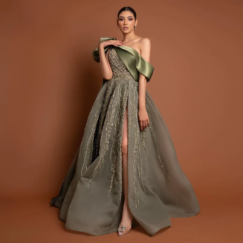 Luxury One Shoulder Olive Green Evening Dress SS323 Chiffon unclassified dresses