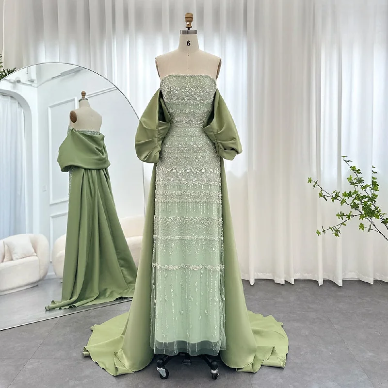 Luxury Sage Green Beaded Evening Dress with Cape SS238 Chiffon unclassified dresses