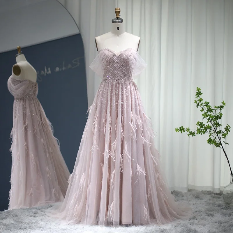 Luxury Feather Pink Off Shoulder Evening Dress SS278 Wedding guest unclassified dresses