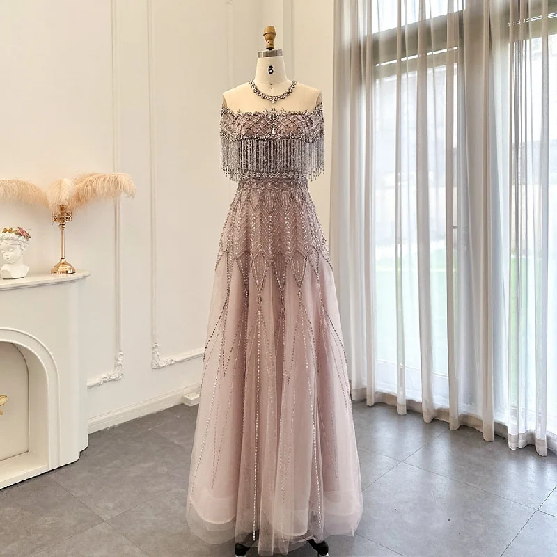 Luxury Tassel Beaded Pink Evening Dress SS061 Winter unclassified dresses