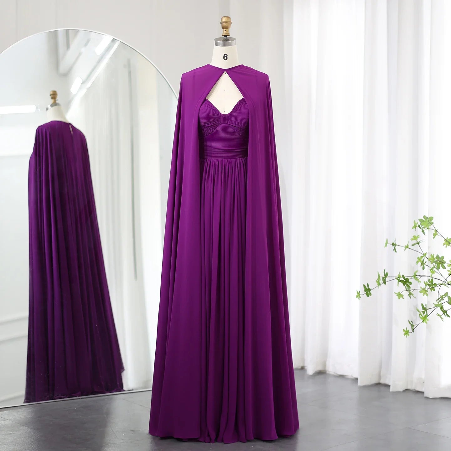 Elegant Purple Chiffon Evening Dress with Cape SF002 Gothic unclassified dresses