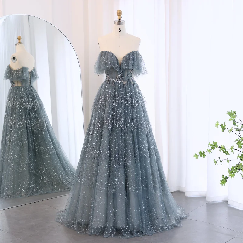 Sparkly Crystal Blue Ruffles Strapless Evening Dress SS017 Lounge unclassified dresses