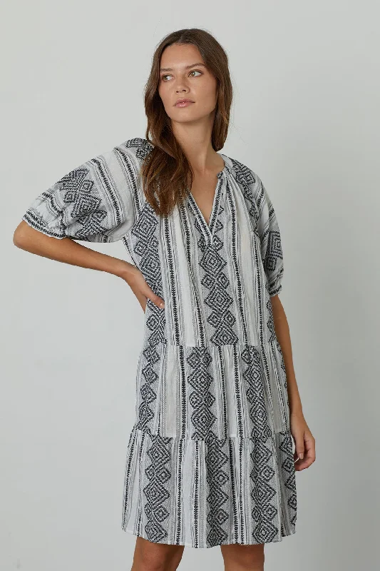 SOPHIE PUFF SLEEVE JACQUARD DRESS Ruched unclassified dresses