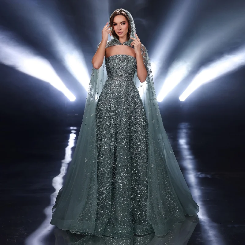 Sparkly Crystal Turquoise Evening Dress with Cape SS198 Trendy unclassified dresses