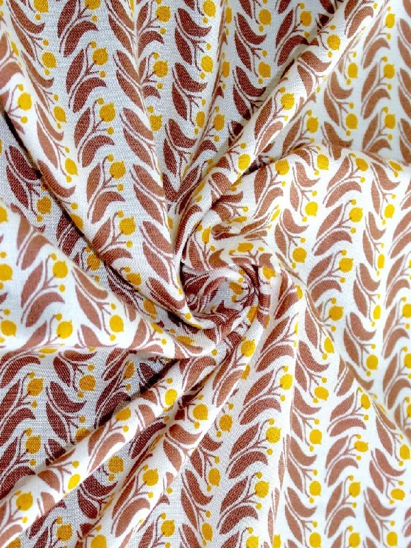 Sunny Yellow Brown Buds Design Cotton Rayon Fabric Embroidered unclassified dresses