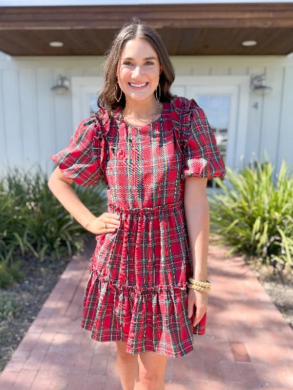 The Presley Plaid Ruffle Dress-Red Elegant evening unclassified dresses