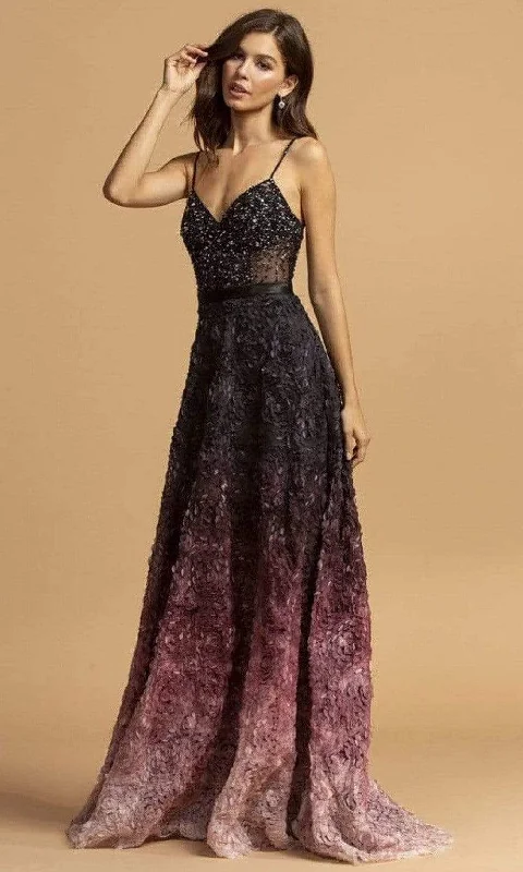 Trevi Collection - L2224 Beaded V-Neck A-Line Evening Dress Discounted unclassified dresses