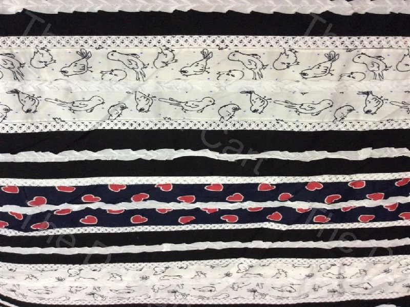 White Black Bird And Heart Design Pure Cotton Patchwork Fabric Stretchy unclassified dresses